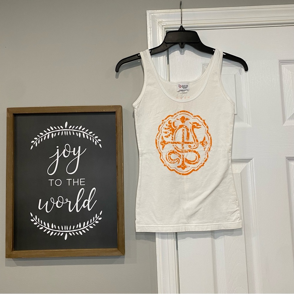 Caliche Puerto Rican Rum Promo Tank Top White Orange Womens Small Supima Lycra